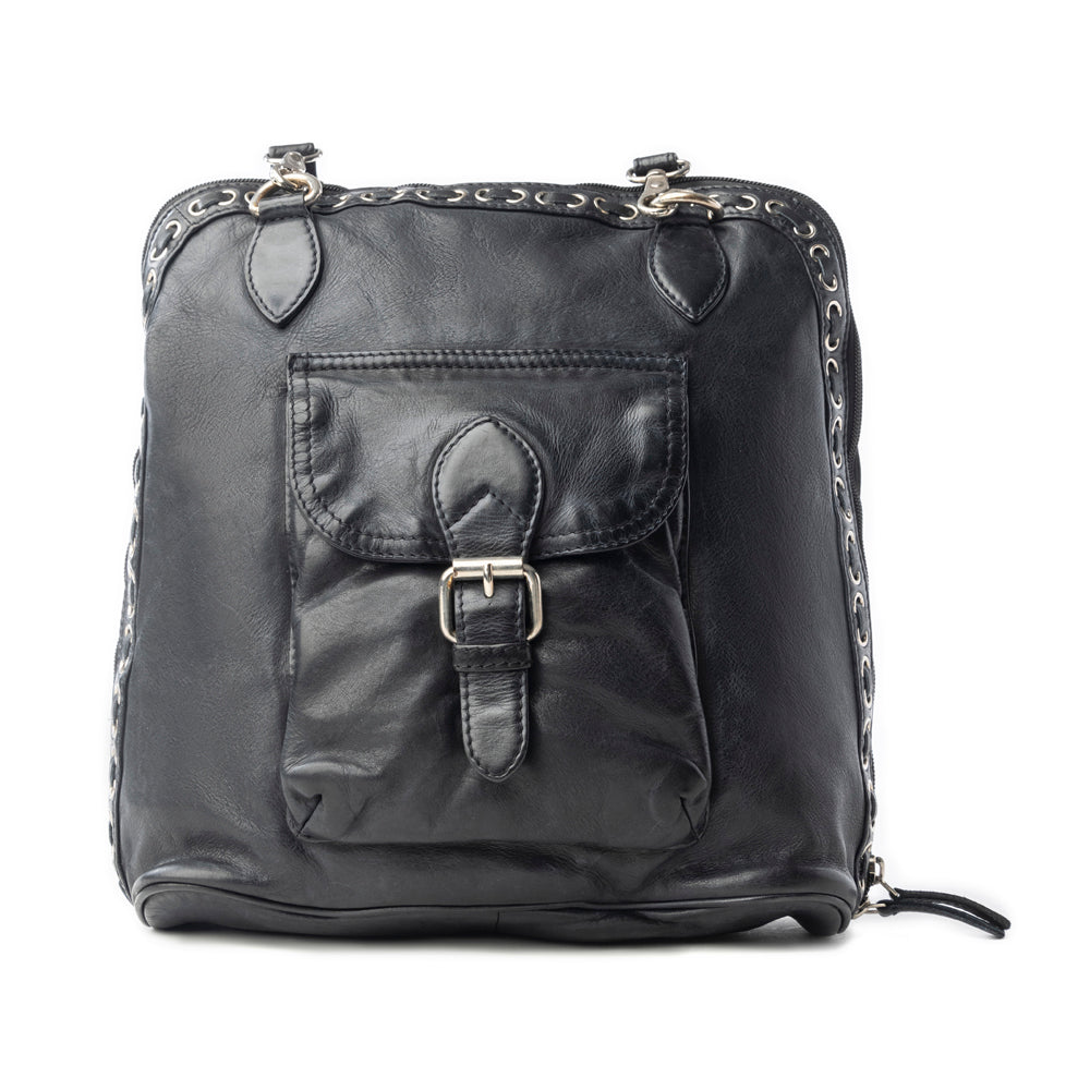 Stormrider Buckled Genuine Leather Bag in Shadow Black