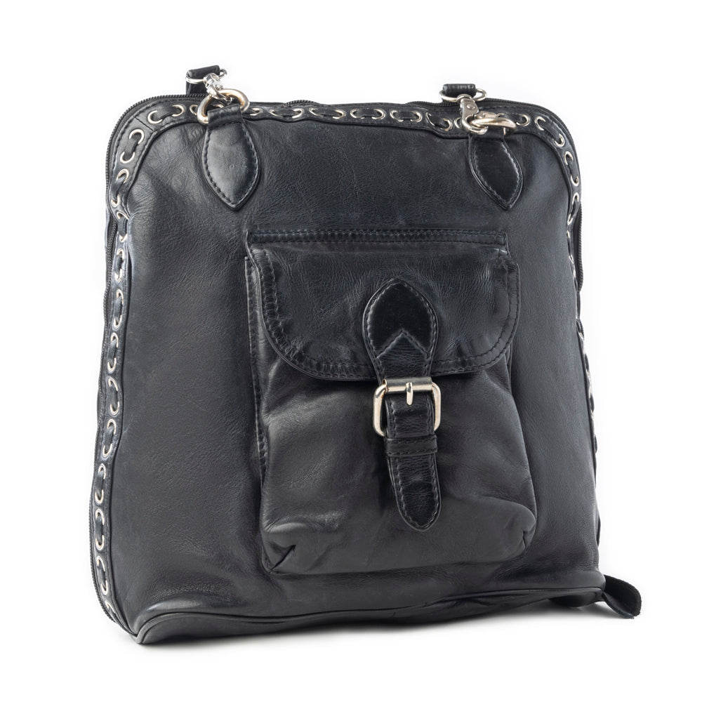 Stormrider Buckled Genuine Leather Bag in Shadow Black