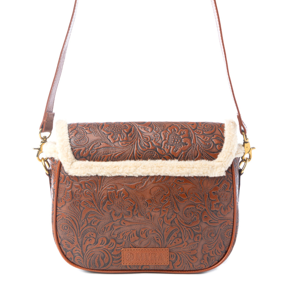 Alpine Rose Embossed Leather Crossbody Bag with Fur Accent Variant Combo