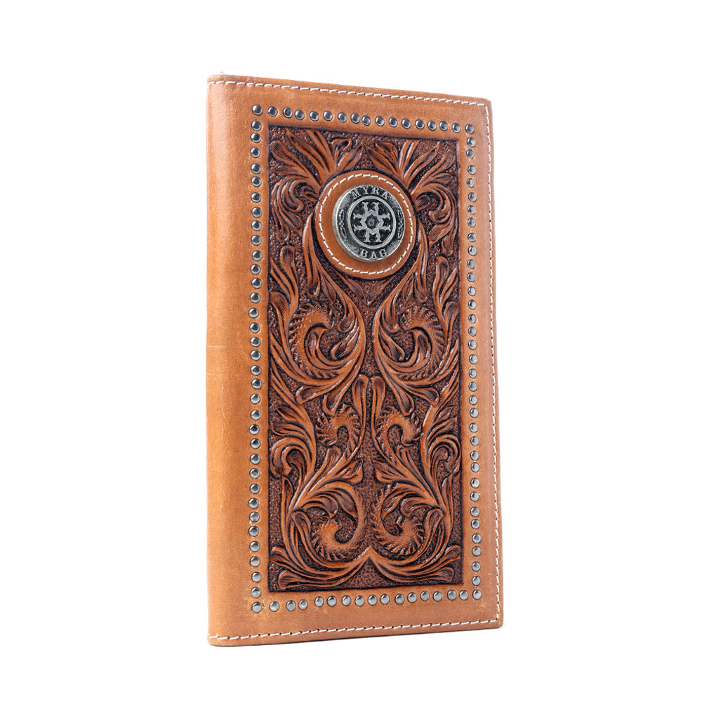 Sheriff’s Crest Handtooled Leather Wallet for Men in Bronco Brown