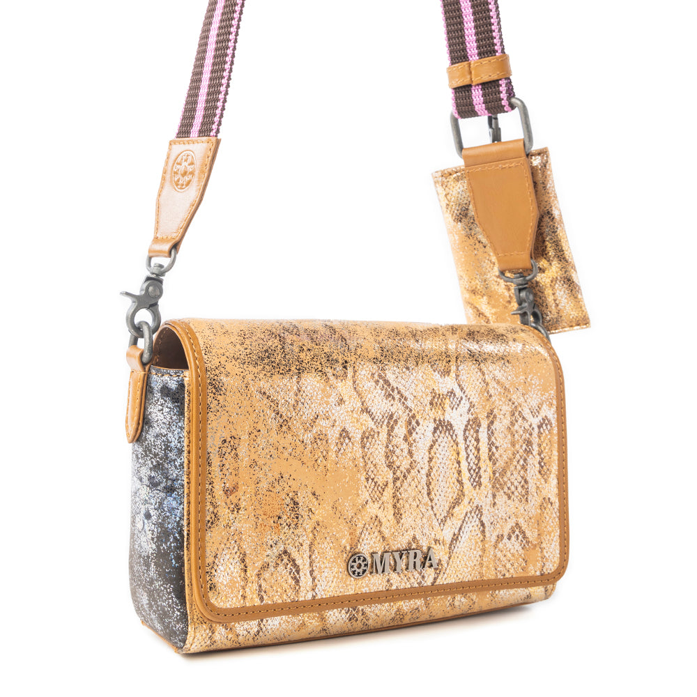 Serpentina Charm Leather Shoulder Bag in Amber Snake Print