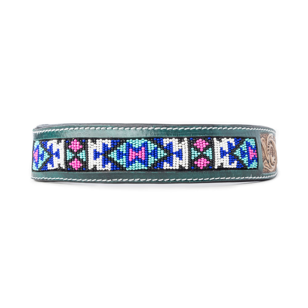Turquoise Blossom Western Dog Collar in Brown