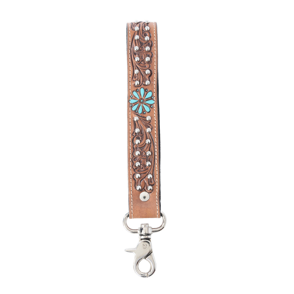 Desert Daisy Handtooled Leather Keyfob in Cactus Umber