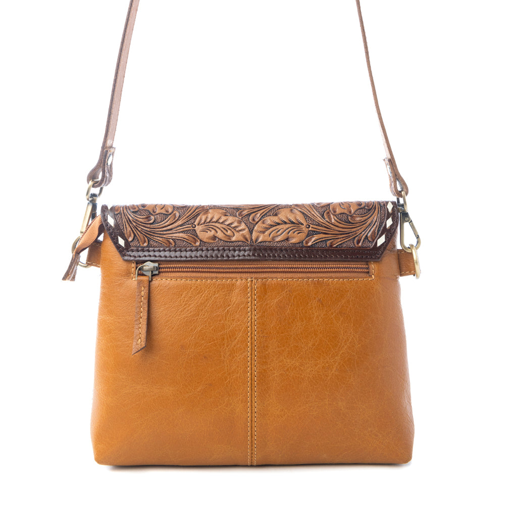 Dune Lily Handtooled Hairon Leather Bag in Snowdrift Hide