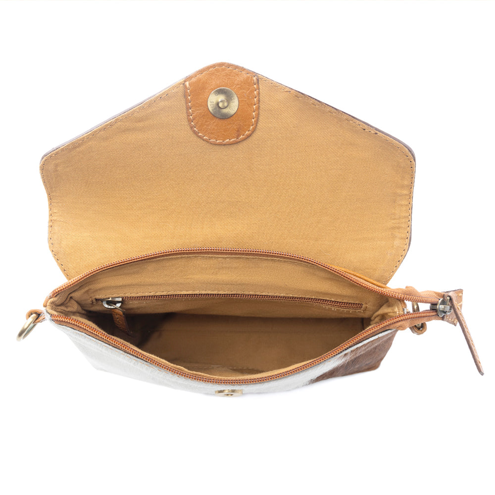 Dune Lily Handtooled Hairon Leather Bag in Snowdrift Hide