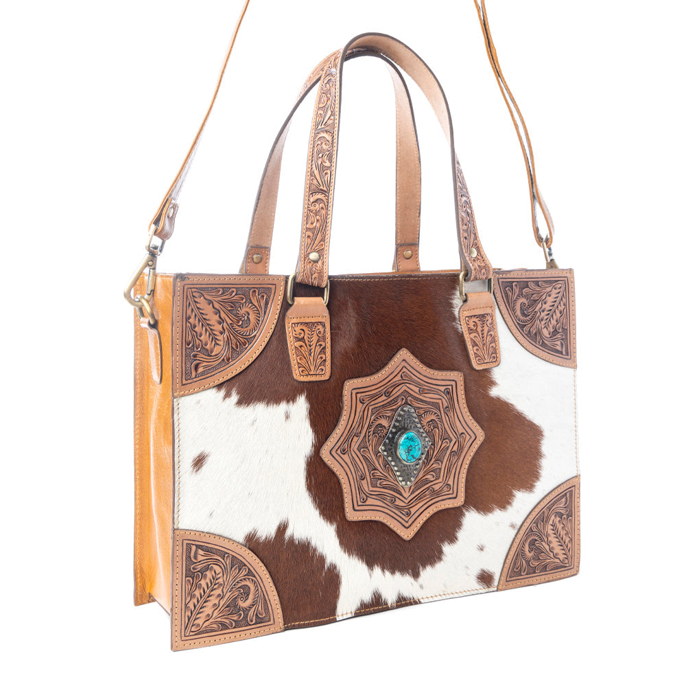 Desert Jewel Handtooled Hairon Leather Concealed Carry Bag in Timber Brown