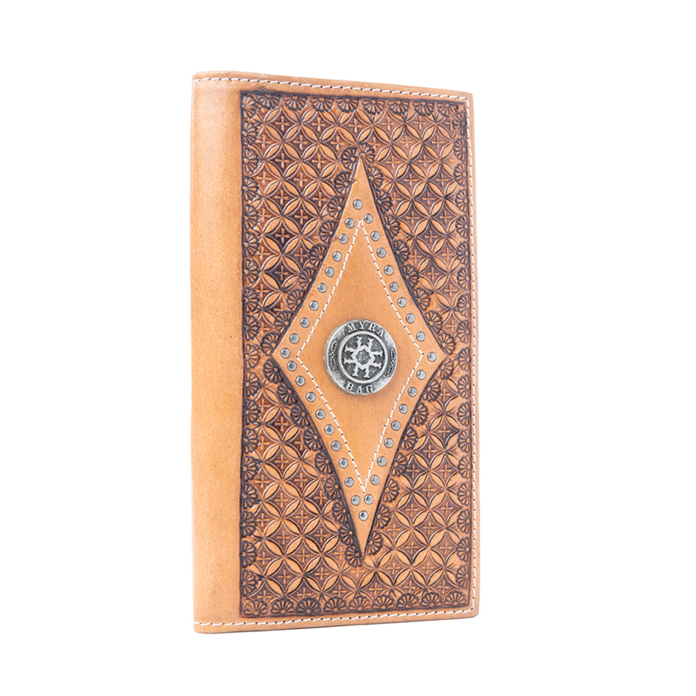 Nomad's Emblem Handtooled Leather Wallet for Men in Walnut Emboss