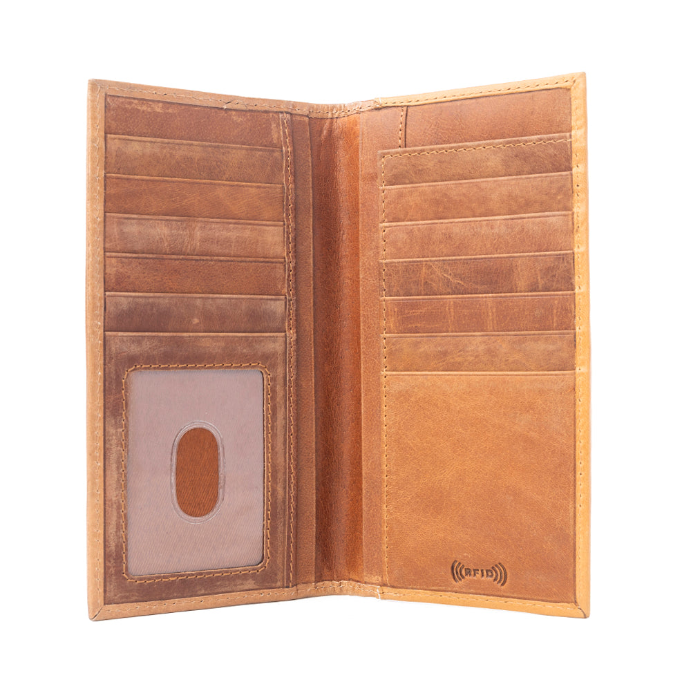 Nomad's Emblem Handtooled Leather Wallet for Men in Walnut Emboss