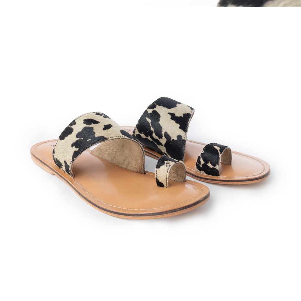 Cattle Trail Hairon Leather Sandals in Ivory Cowhide