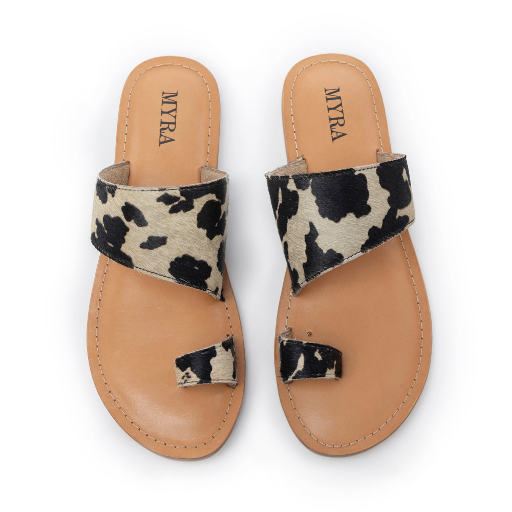 Cattle Trail Hairon Leather Sandals in Ivory Cowhide