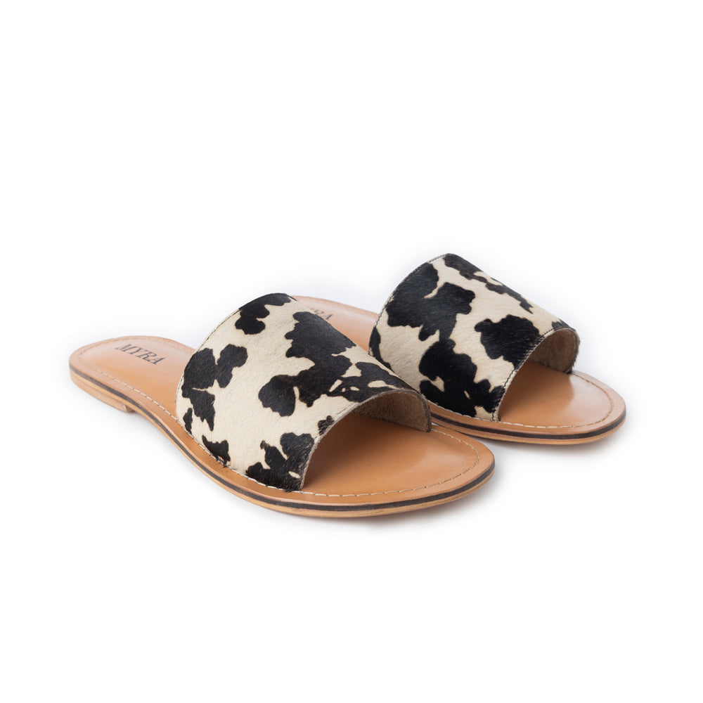 Mojave Herd Hairon Leather Sandals in Creamhide White