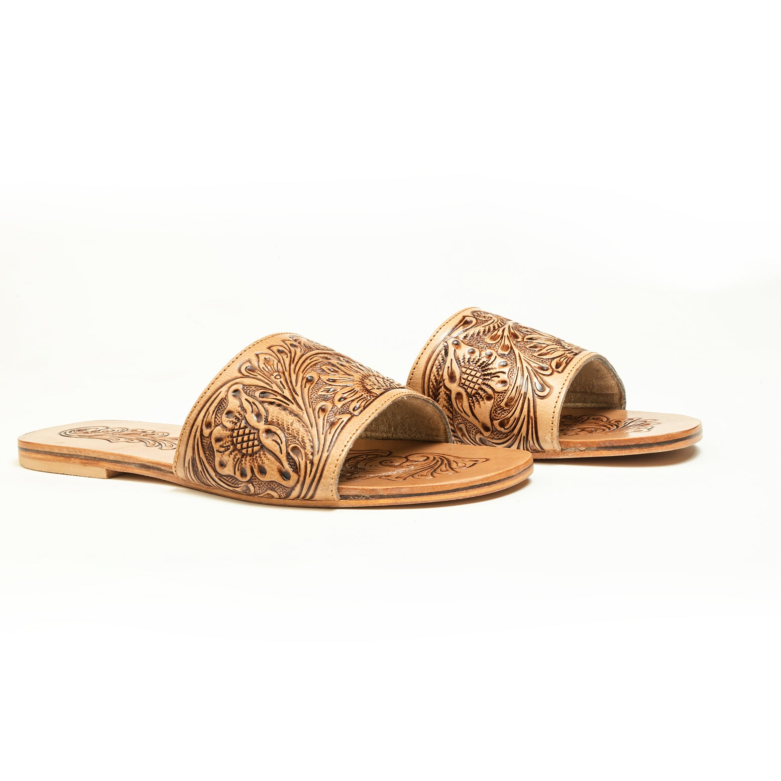 Cactus Lace Handtooled Leather Sandals in Charred Brown