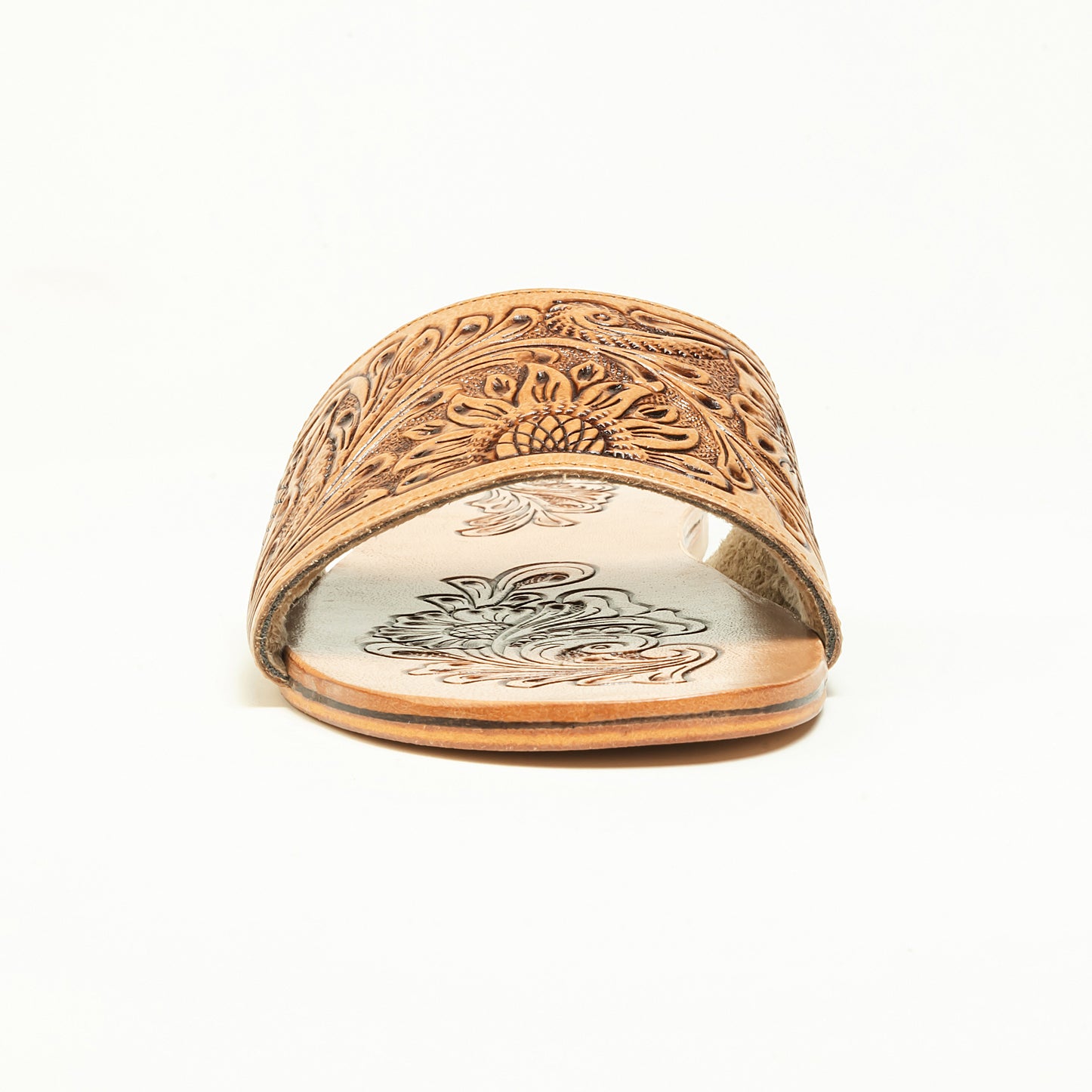 Cactus Lace Handtooled Leather Sandals in Charred Brown