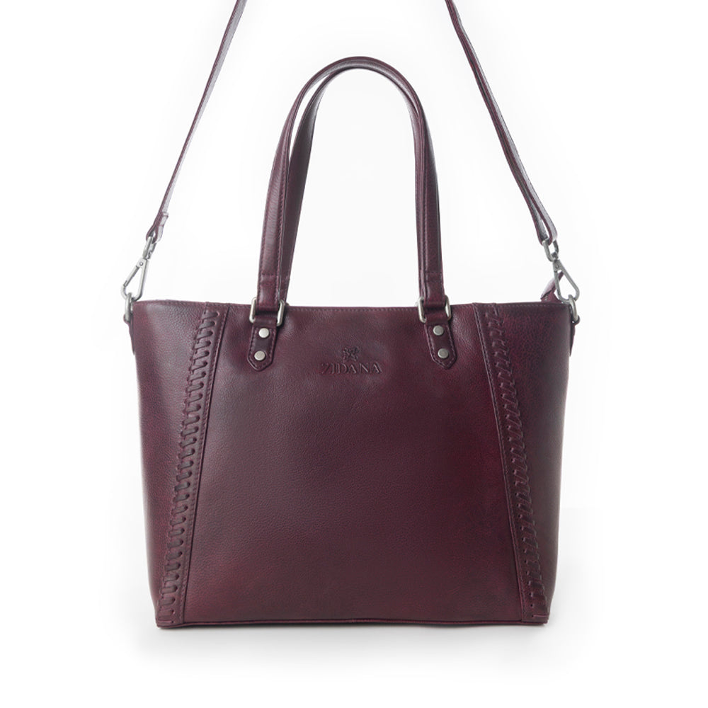 Myra Zidana Arista Bloom Veg Tanned Leather Handbag in Noire Berry