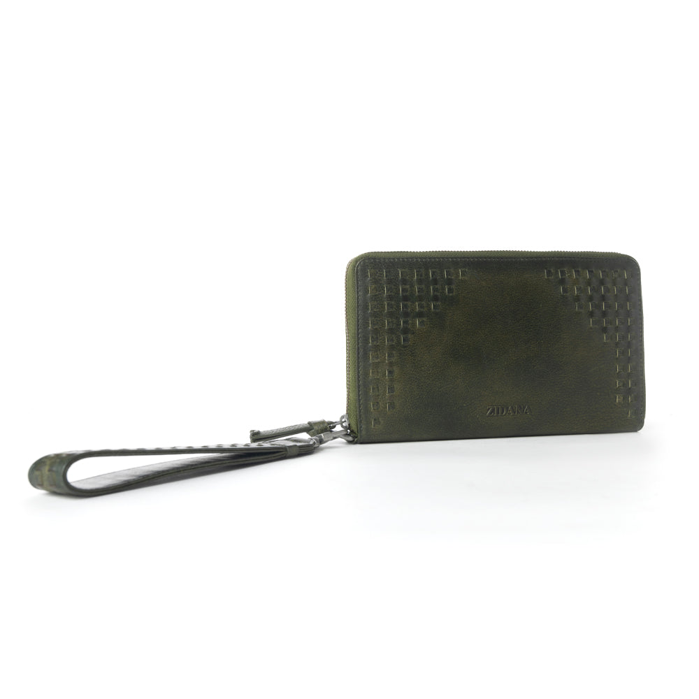 Myra Zidana Elko Braided Veg Tanned Leather Wallet in Obsidian Green