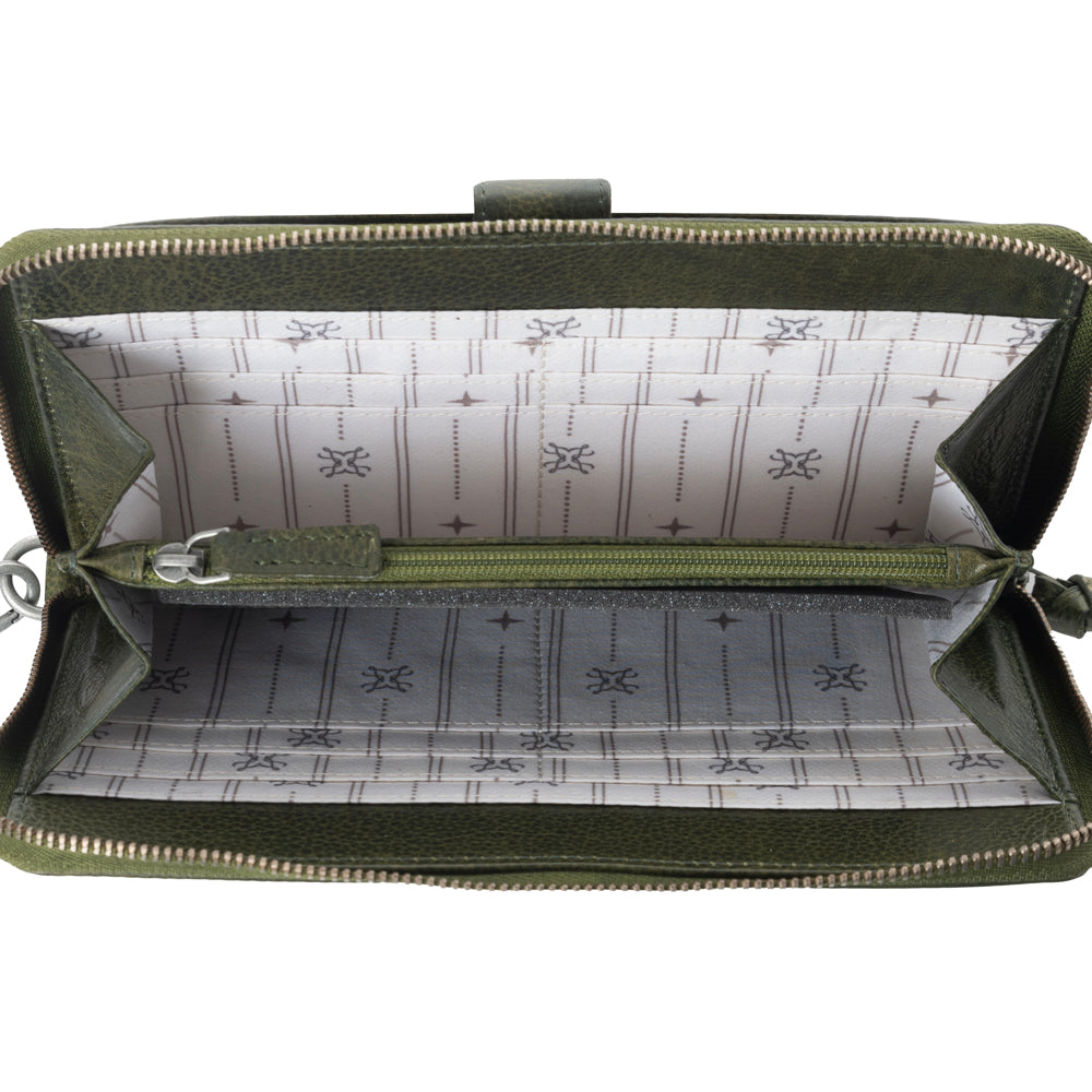 Myra Zidana Elko Braided Veg Tanned Leather Wallet in Obsidian Green