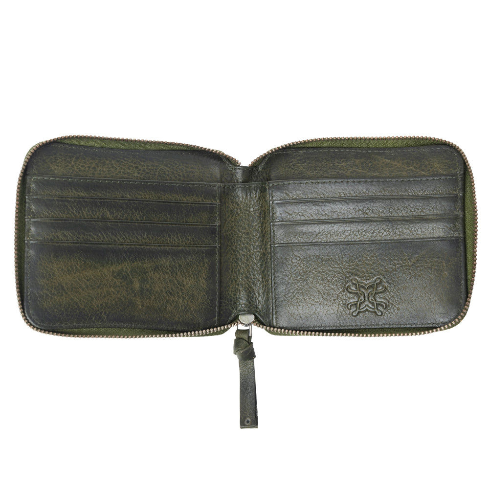 Zidana Dante Men's Veg Tanned Leather Wallet in Army Ivy