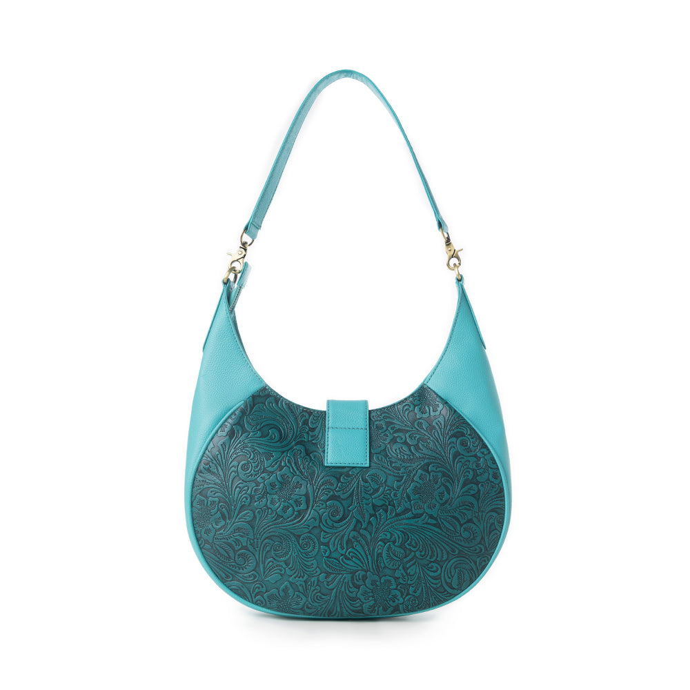 Myra Alanna Embossed Leather Bag in Prairie Aqua