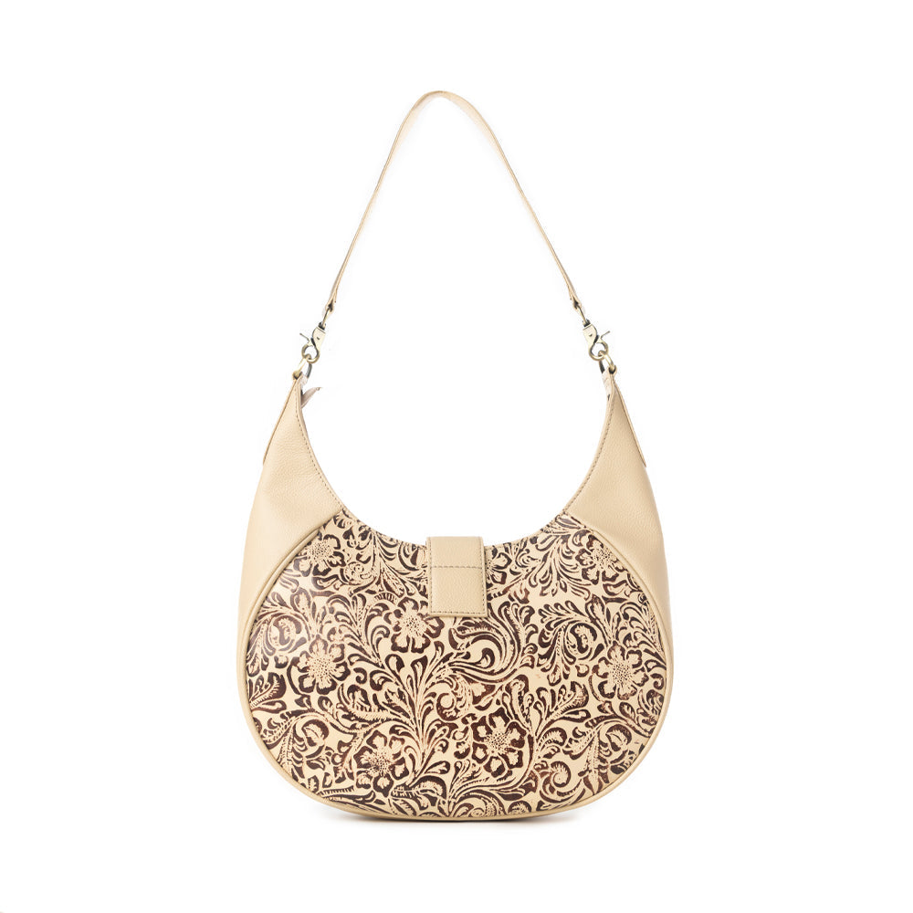 Myra Alanna Embossed Leather Bag in Vanilla Noir