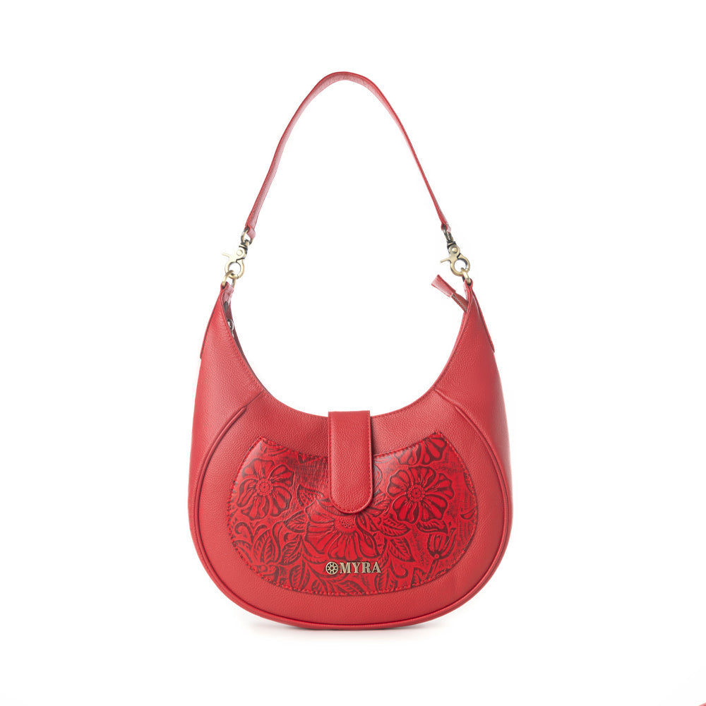 Myra Alanna Embossed Leather Bag in Wild Cherry