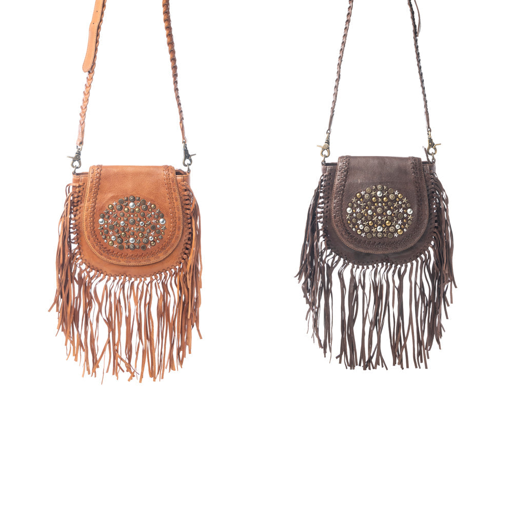 Festival Ember Studded Leather Bag with Fringes Variant Combo