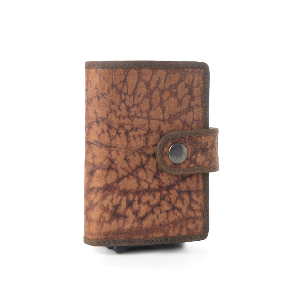 Myra Rugged Raven Leather Credit Card Holder in Canyon Amber