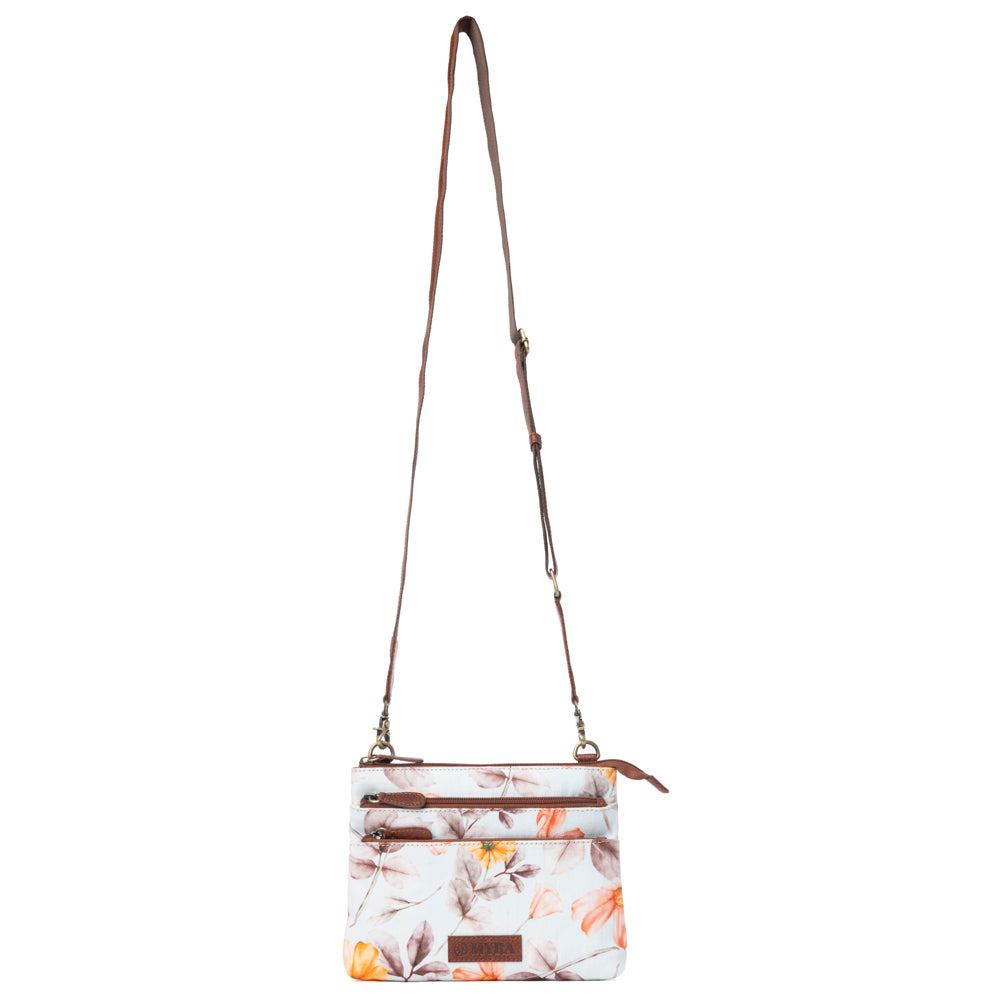 Maple Ridge Cotton & Leather Crossbody Bag in Powder Sky