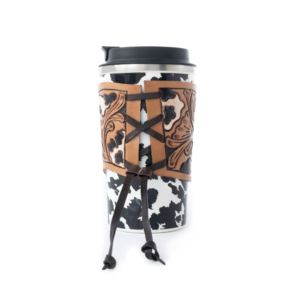 Western Trail Brew Stainless Steel Mug in Black Leopard Print