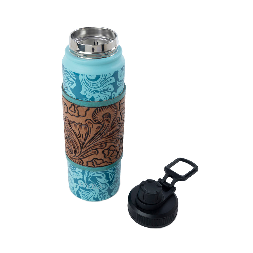 Moo & Bloom Stainless Steel Water Bottle in Turquoise