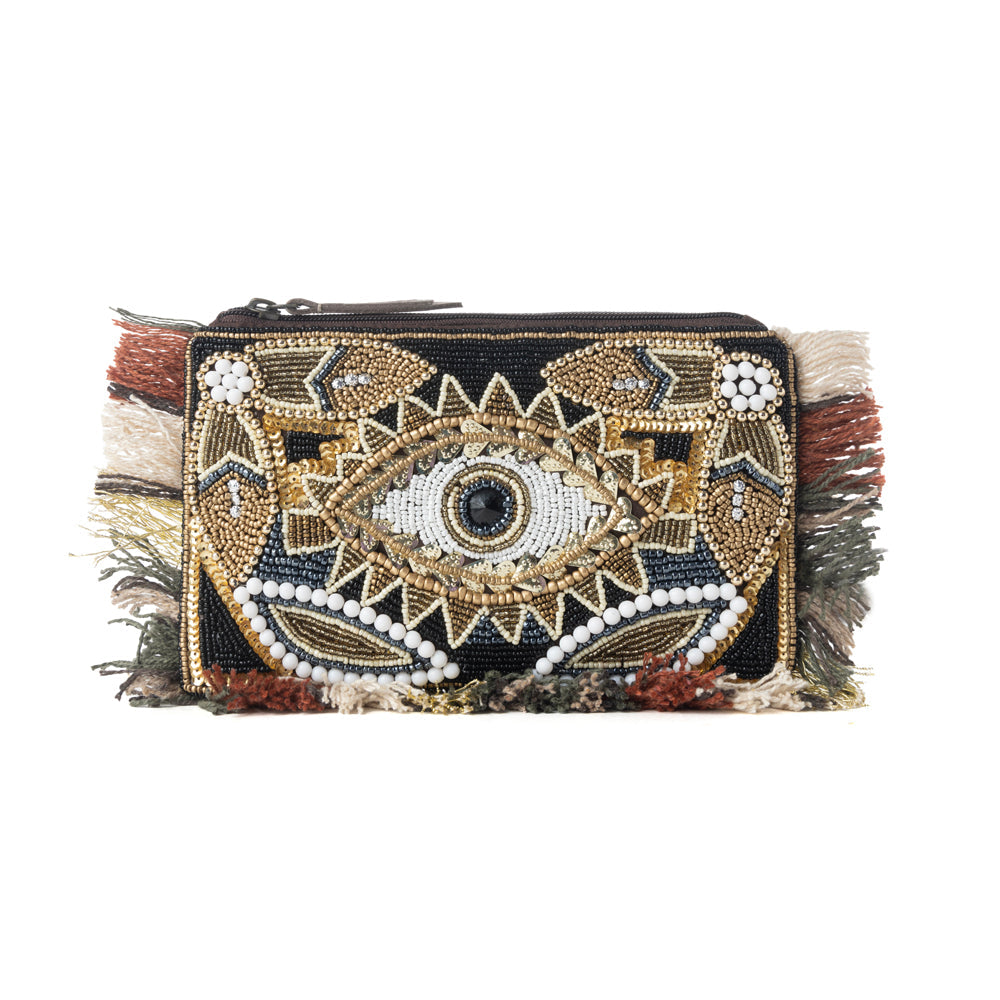 Myra Eye of the Storm Beaded Pouch in Desert Black