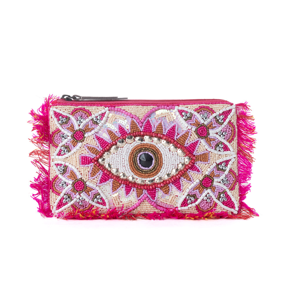 Myra Eye of the Storm Beaded Pouch in Pink Mirage