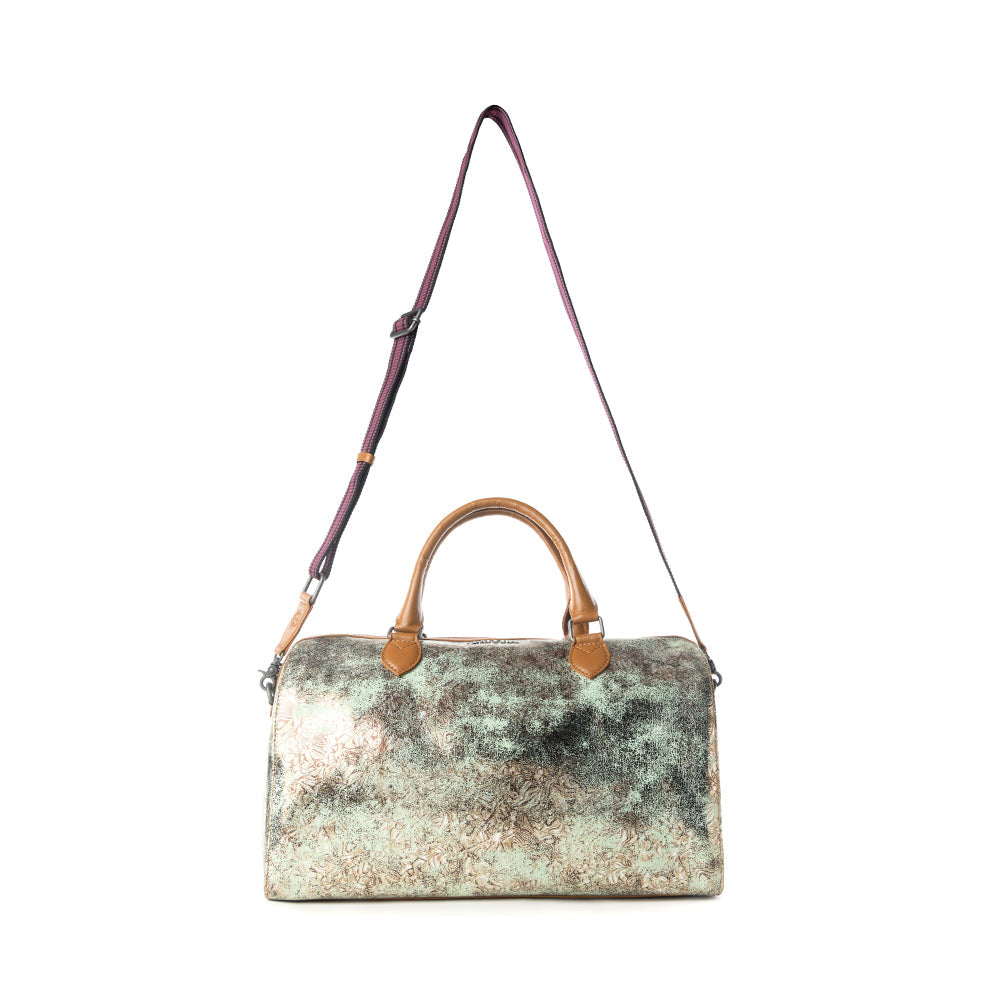 Myra Ranger's Echo Snake Print Leather Duffle Bag for Men in Faded Sage