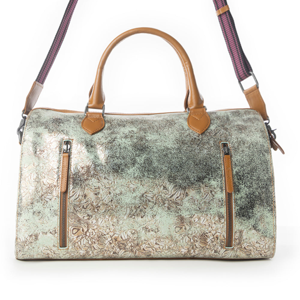Myra Ranger's Echo Snake Print Leather Duffle Bag for Men in Faded Sage
