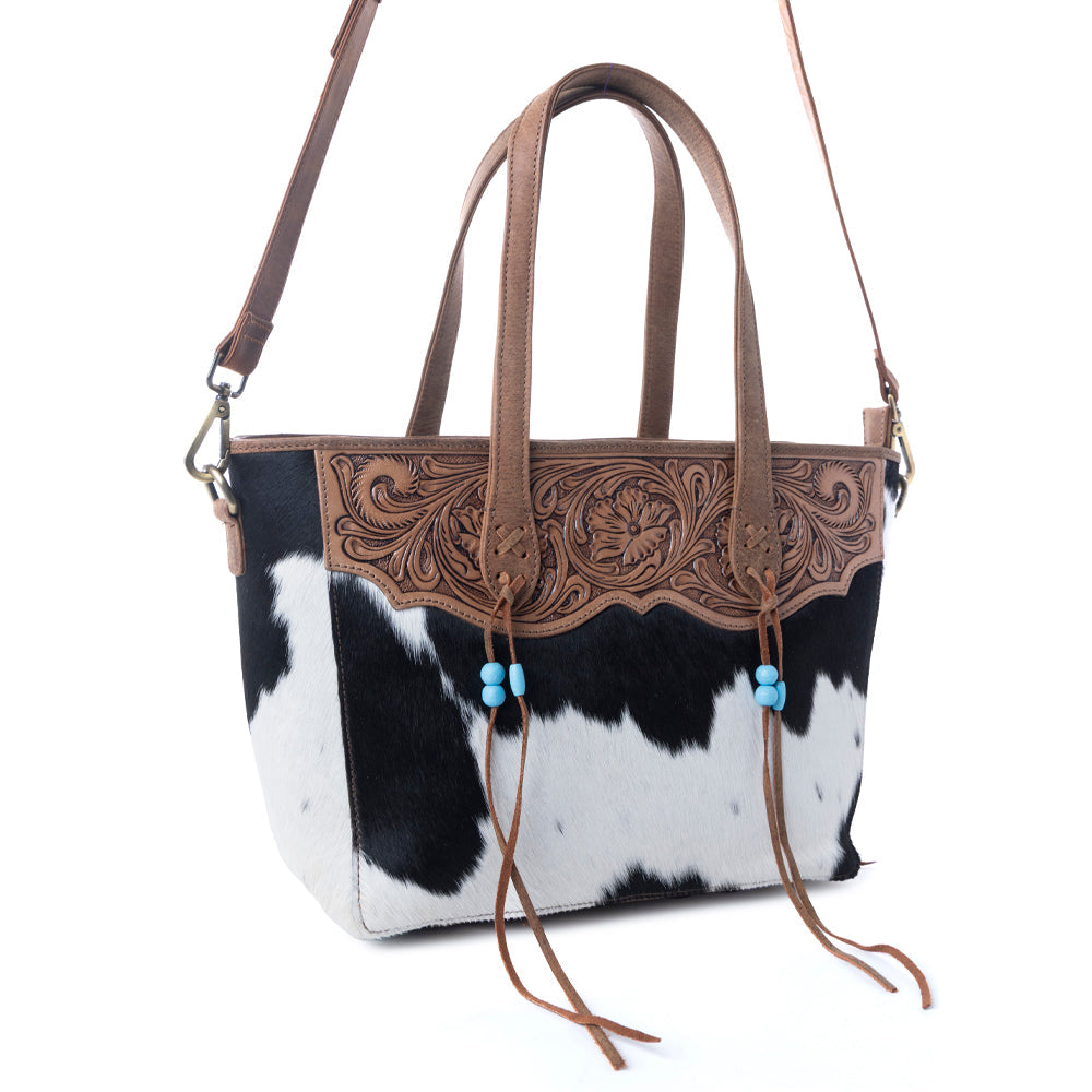 Myra Saddle Crestfall Handtooled Bag in Cowhide Frost