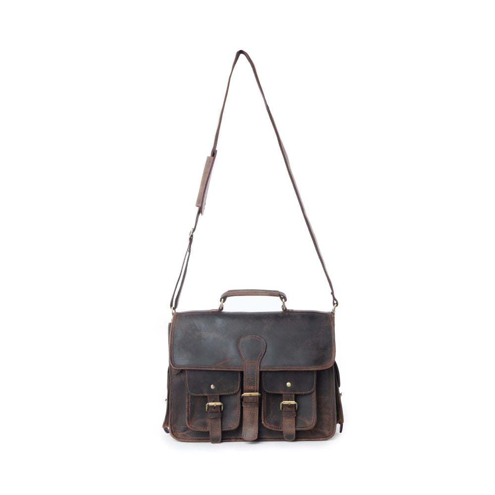 Myra Dust Creek Leather Laptop Bag in Saddle Ember
