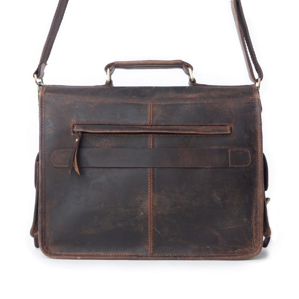 Myra Dust Creek Leather Laptop Bag in Saddle Ember