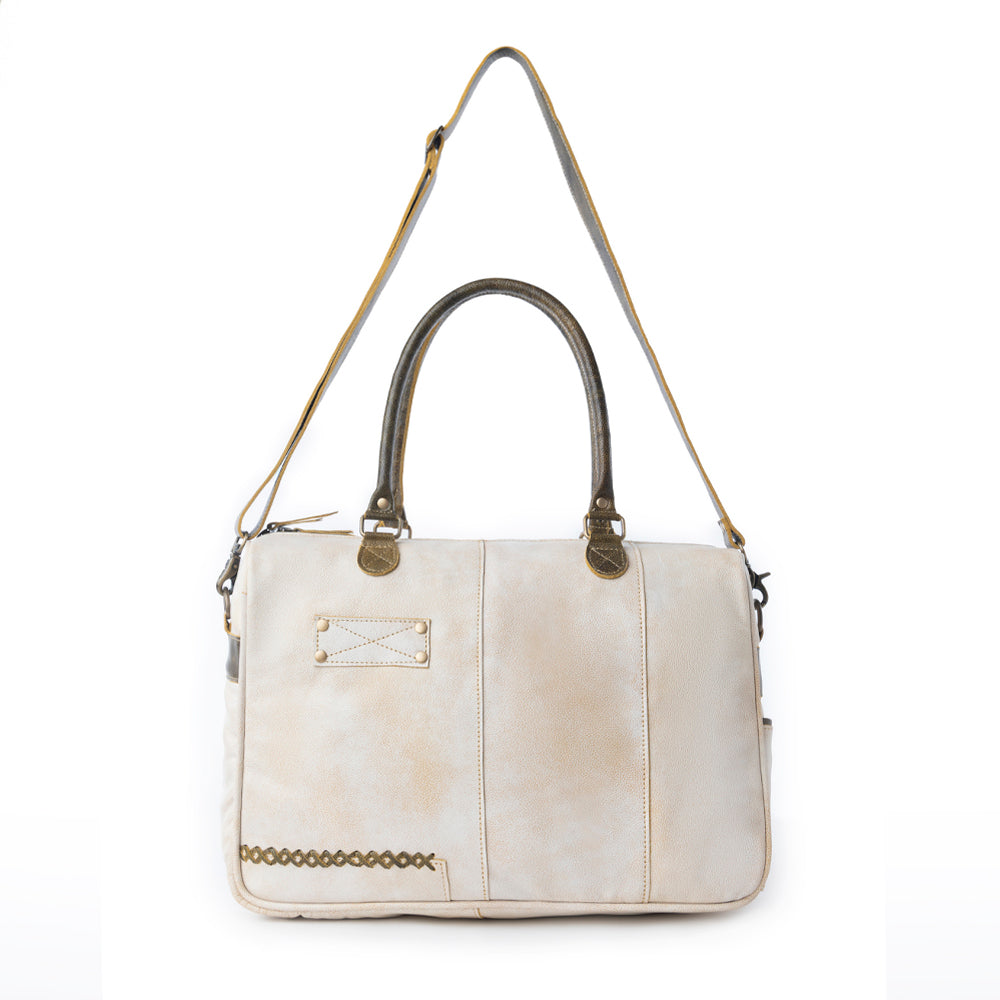 Myra Summit Line Leather Laptop Bag in Desert Cream