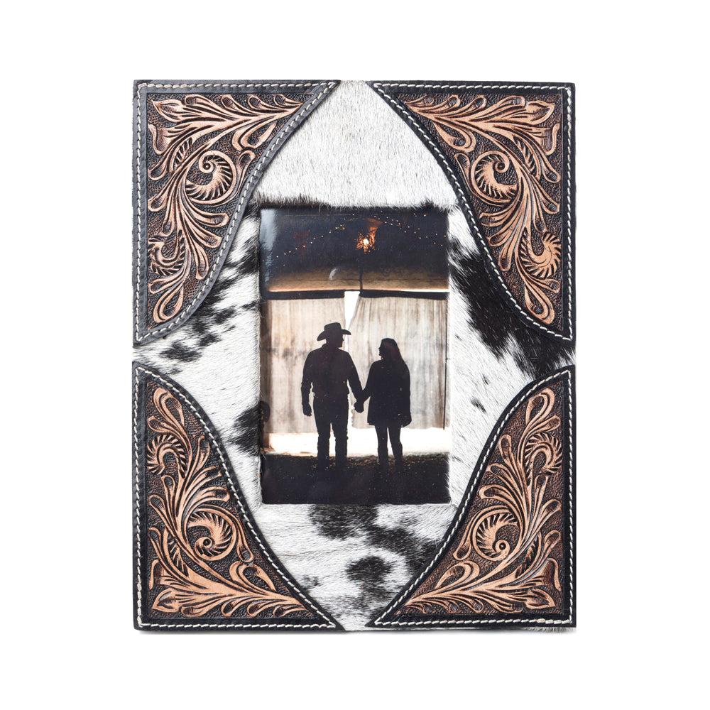 Sequoia Whisper Handtooled Leather Photo Frame in Espresso Cream