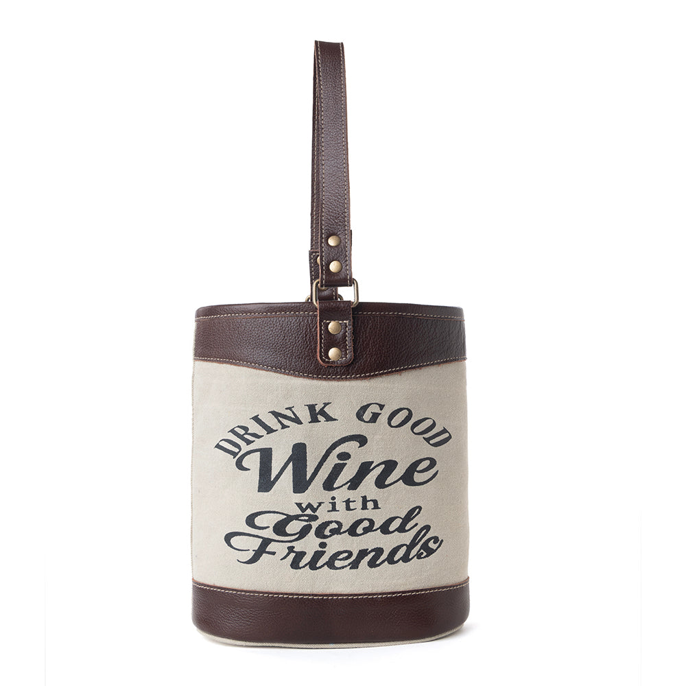 Textura Cotton & Leather Wine Holder in Mocha Cream