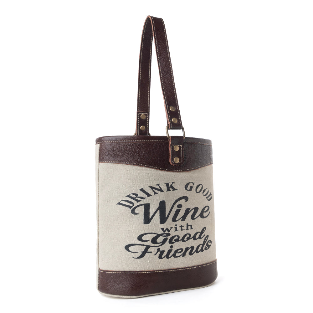 Textura Cotton & Leather Wine Holder in Mocha Cream