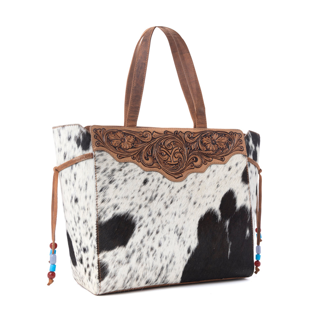 Yellowstone Winter Prairie Handtooled Bag in Ivory Toffee
