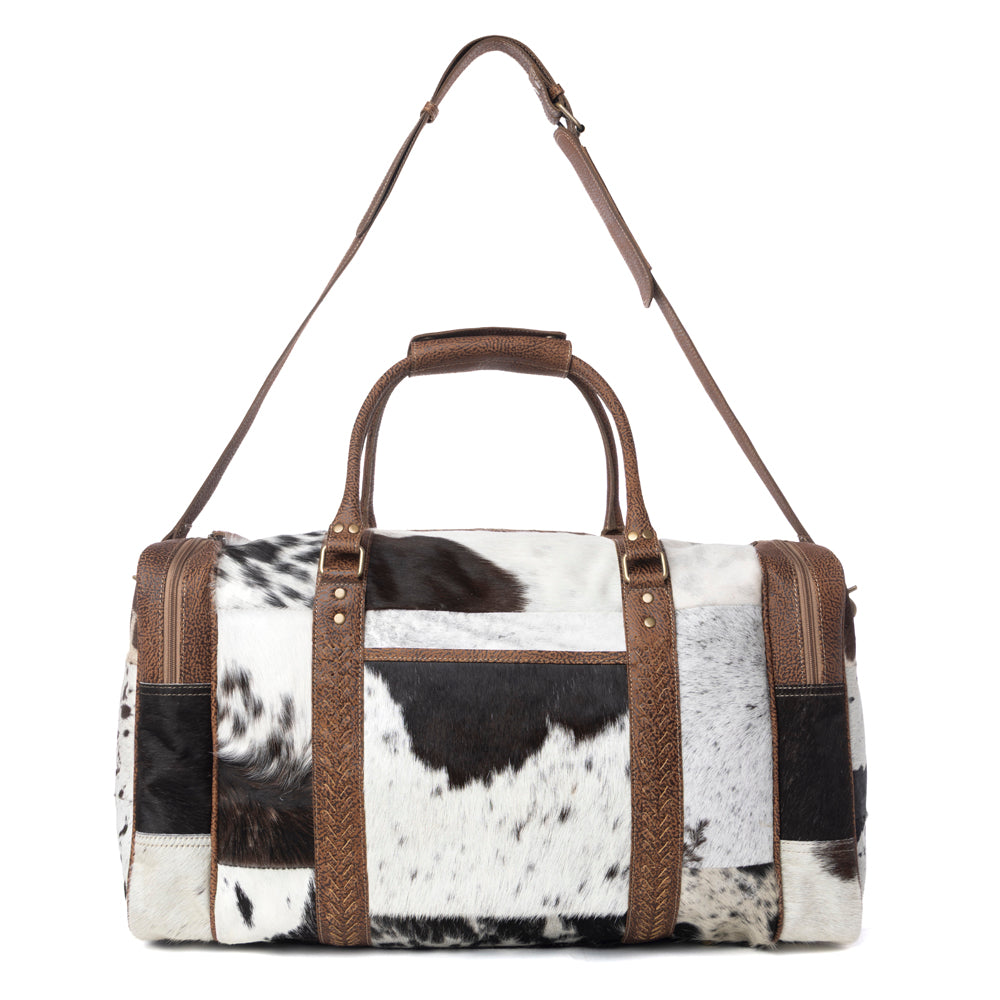 Rustic Vista Handtooled Hairon Ruffle Traveller Bag in Cocoa Frost