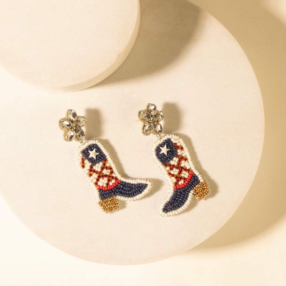 Freedom Trail Boot Earrings in Rodeo White