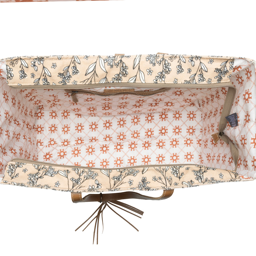 Brookside Cotton & Leather Weekender Bag in Warm Tan