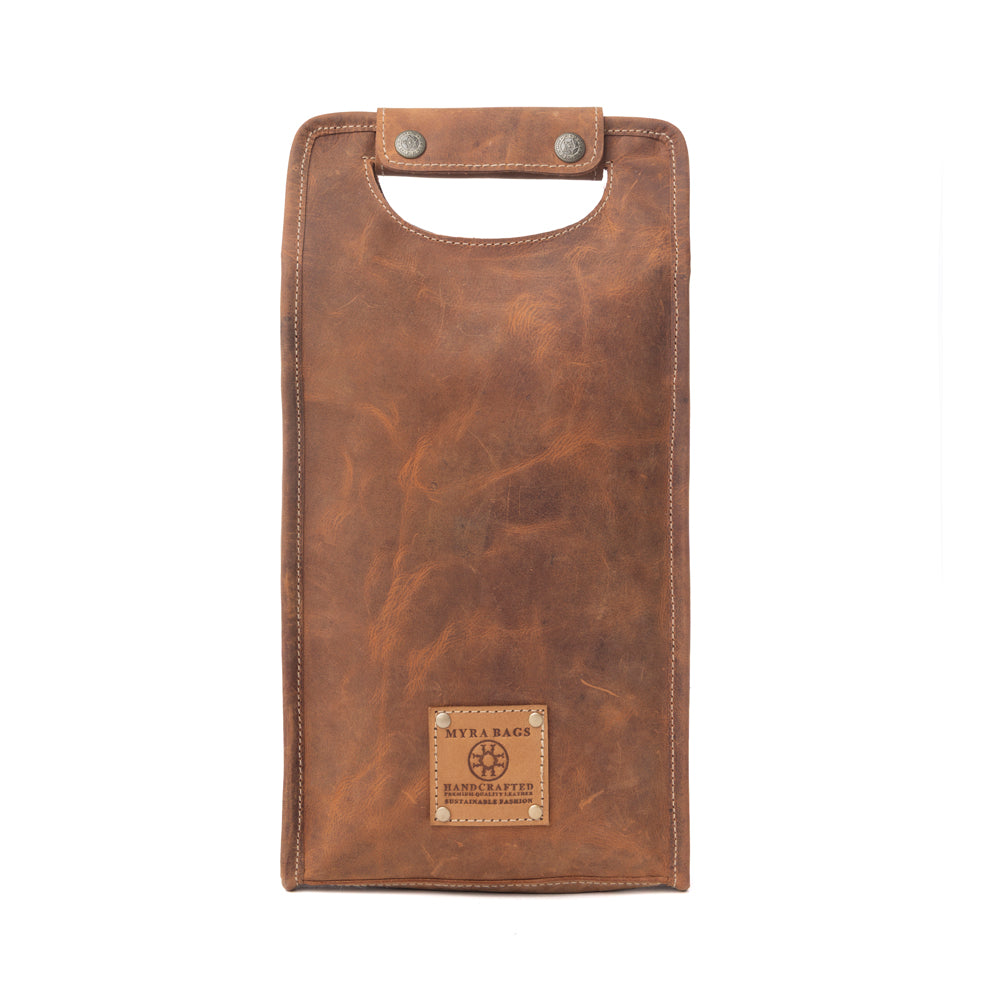 Cypress Field Hairon Leather Wine Bottle Holder in Shadow Cream Chestnut Brown