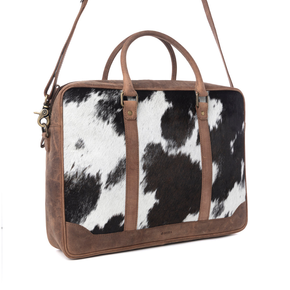 Ironpeak Hairon Leather Laptop Bag in Coal Snow