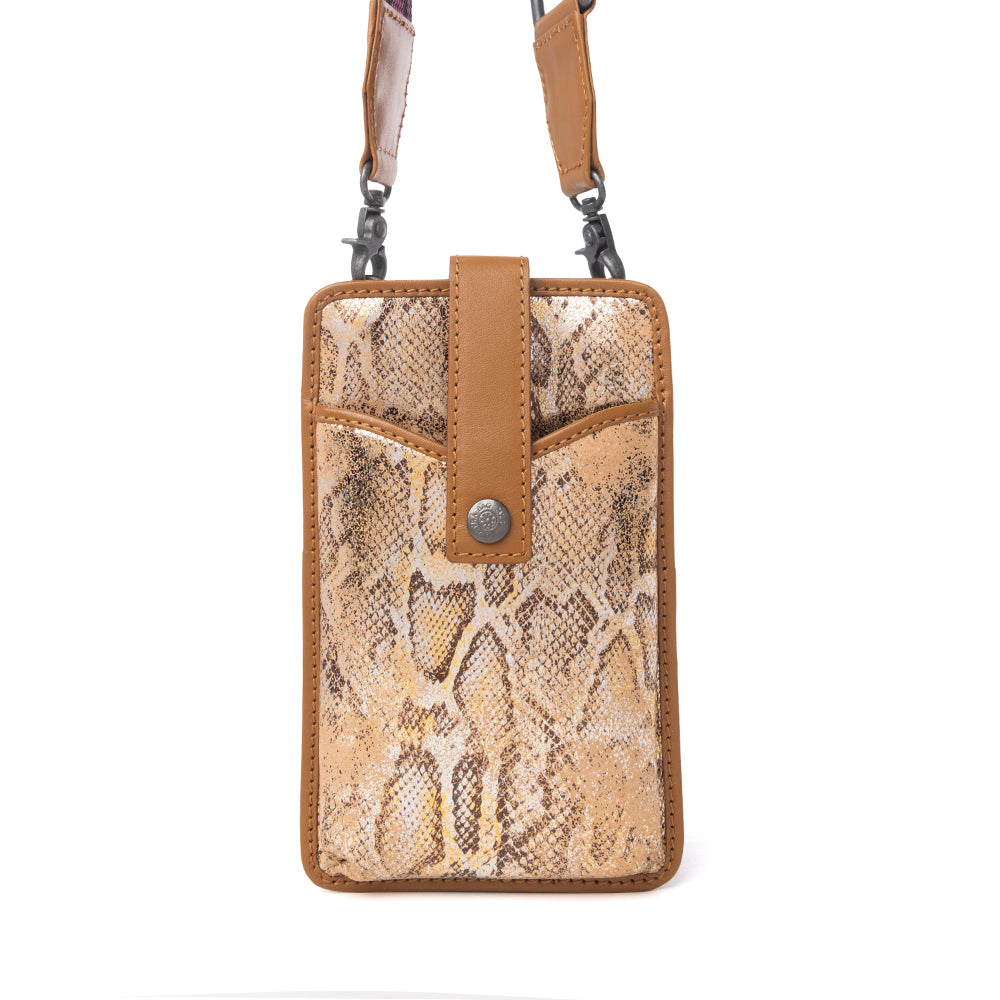 Cedar Snake Print Leather Cell Phone Holder in Toffee Patch
