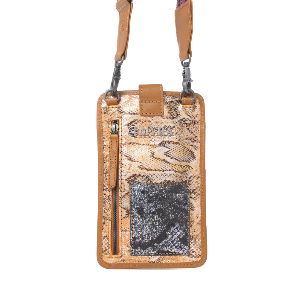 Cedar Snake Print Leather Cell Phone Holder in Toffee Patch