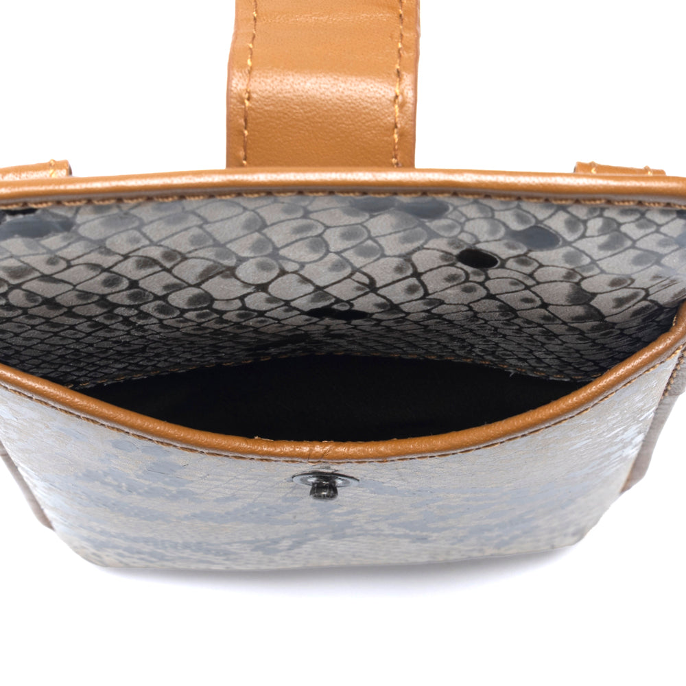 Cedar Snake Print Leather Cell Phone Holder in Ebony Cream
